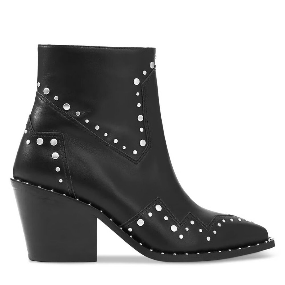 THE KOOPLES PARIS SANTIAGO LEATHER STUDDED WESTERN ANKLE BOOTS BOOTIES 39 FR